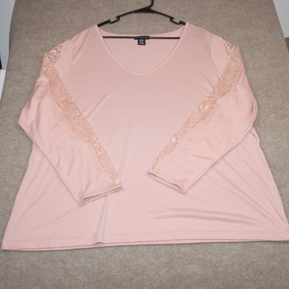 Apostrophe Woman Pink Lace Sleeve V-Neck Top Plus Size 24-26W Long Sleeve Blouse